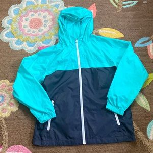 Old Navy, size large, and blue with inside and outside pockets.